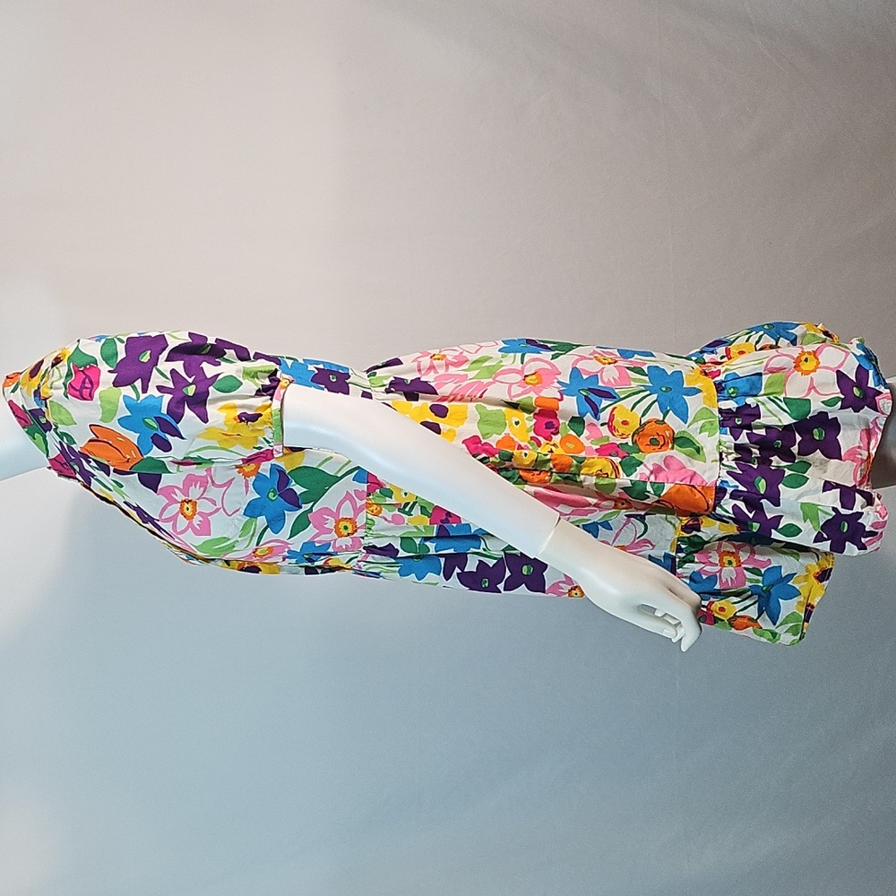 J. Crew 100% Cotton Vibrant Multi-Color Floral Puff Sleeve Ruffle Hem Dress - Picture 9 of 16